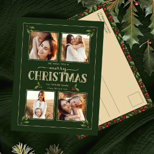 Eleganter Vintage-Weihnachtsstil 4-Foto Feiertagspostkarte