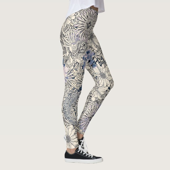 Eleganter Vintager Abstrakter Blumenhintergrund | Leggings (Rechts)
