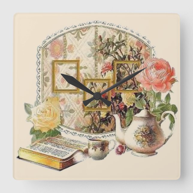 Eleganter Vintager antiker Viktorianischer Teesalo Quadratische Wanduhr (Vorderseite)