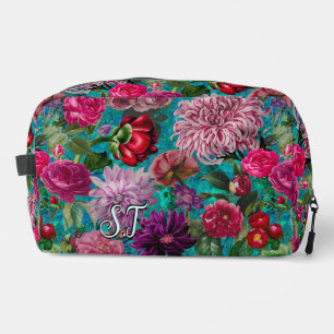 Eleganter Vintager Aqua-blauer Floral-Monogramm-Ac Waschbeutel