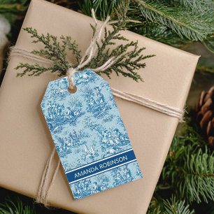 Eleganter Vintager aquamariner Toile de jouy Geschenkanhänger