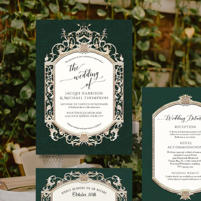 Eleganter Vintager Barock Viktorianisch Emerald n  Einladung (Von Creator hochgeladen)