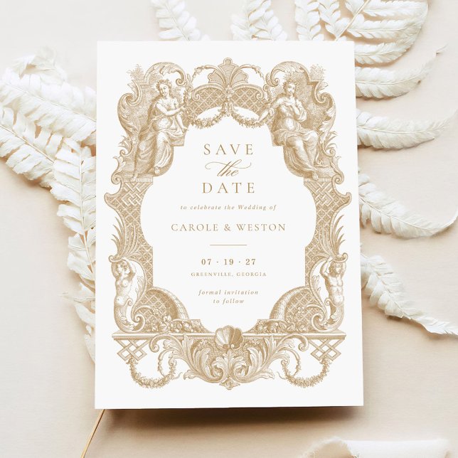 Eleganter Vintager Barockfloralhochzeittag Rett Einladung (Von Creator hochgeladen)