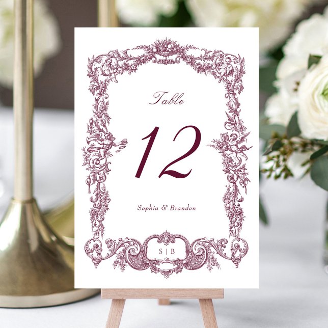 Eleganter Vintager Barockrahmen Burgund Tischnummer (Von Creator hochgeladen)