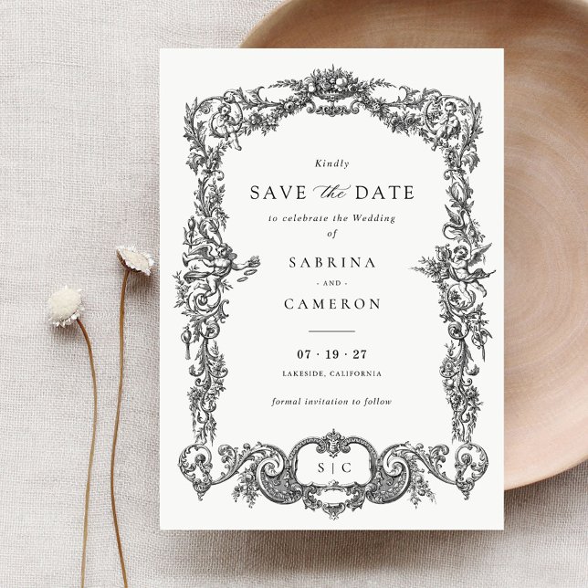 Eleganter Vintager Barockturm Save the Date Einladung (Von Creator hochgeladen)