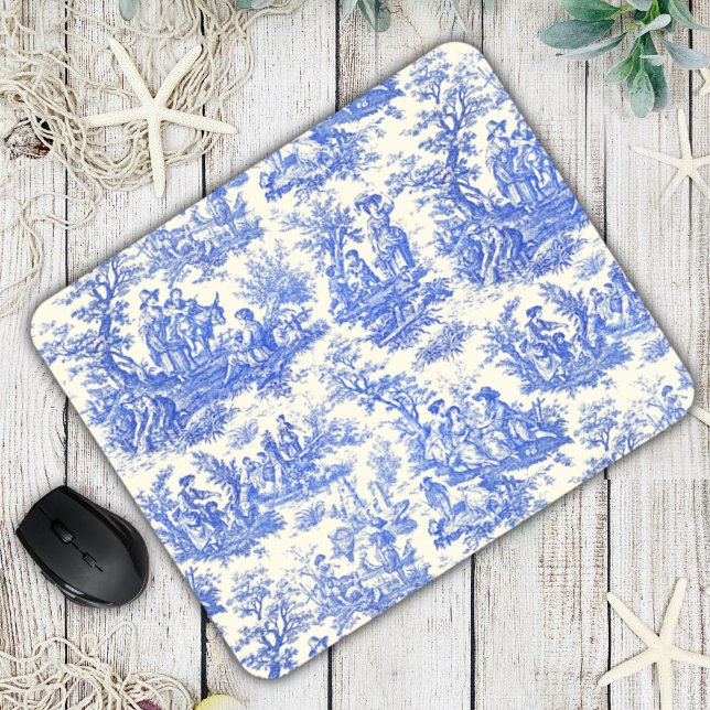 Eleganter Vintager Blauer Jouy Mousepad (Von Creator hochgeladen)