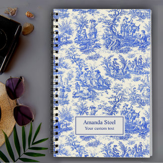 Eleganter Vintager Blauer Jouy Notizbuch