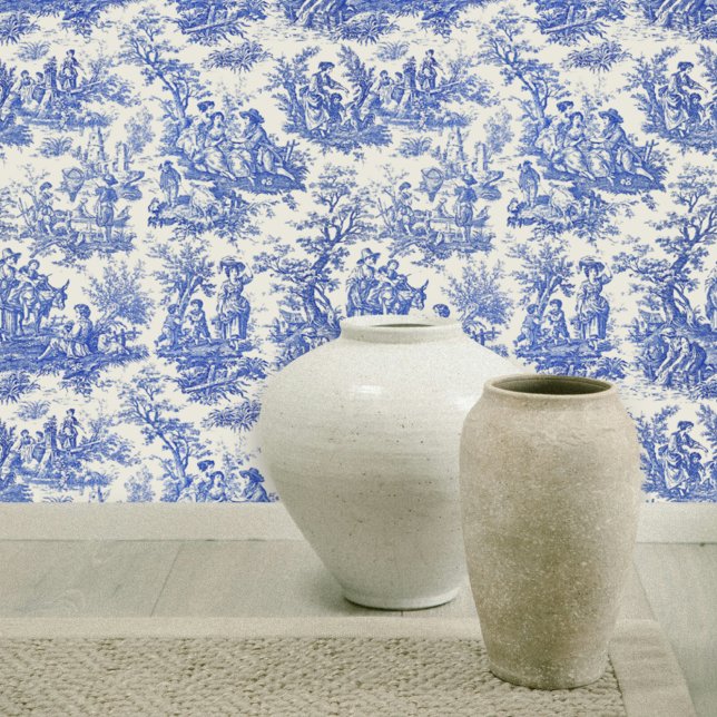 Eleganter Vintager Blauer Jouy Tapete (Von Creator hochgeladen)