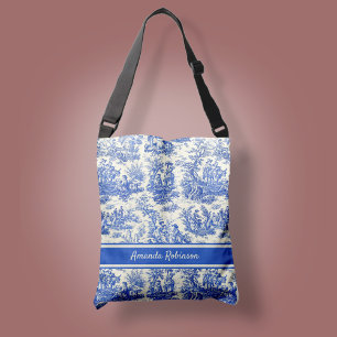 Eleganter Vintager Blauer Jouy Tragetaschen Mit Langen Trägern