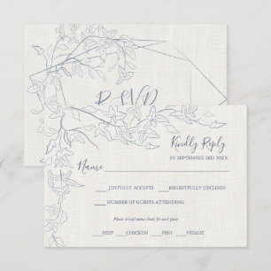 Eleganter Vintager blauer Rahmen   Linen Wedding RSVP Karte