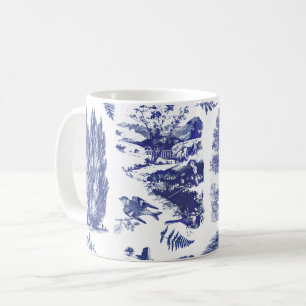 Eleganter Vintager Blue Country Pastoral Toile Kaf Kaffeetasse
