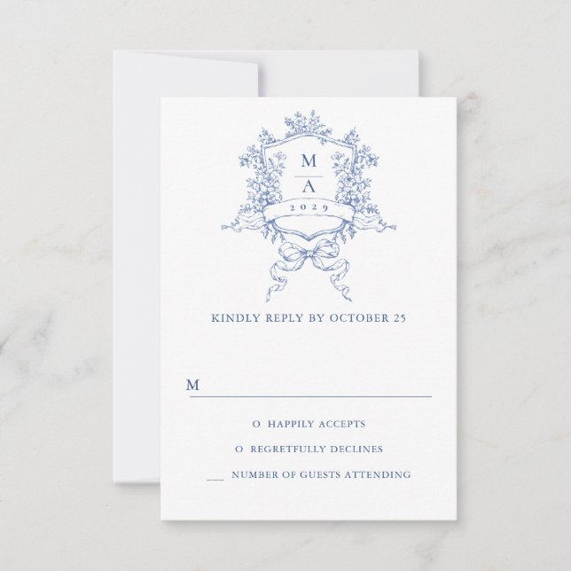 Eleganter Vintager Blue French Garden RSVP Karte (Vorderseite)