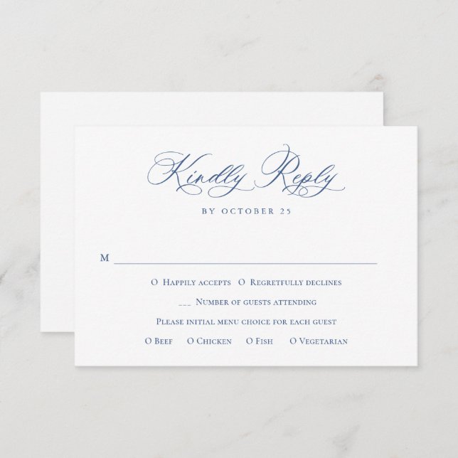 Eleganter Vintager Blue French Garden RSVP Karte (Vorne/Hinten)