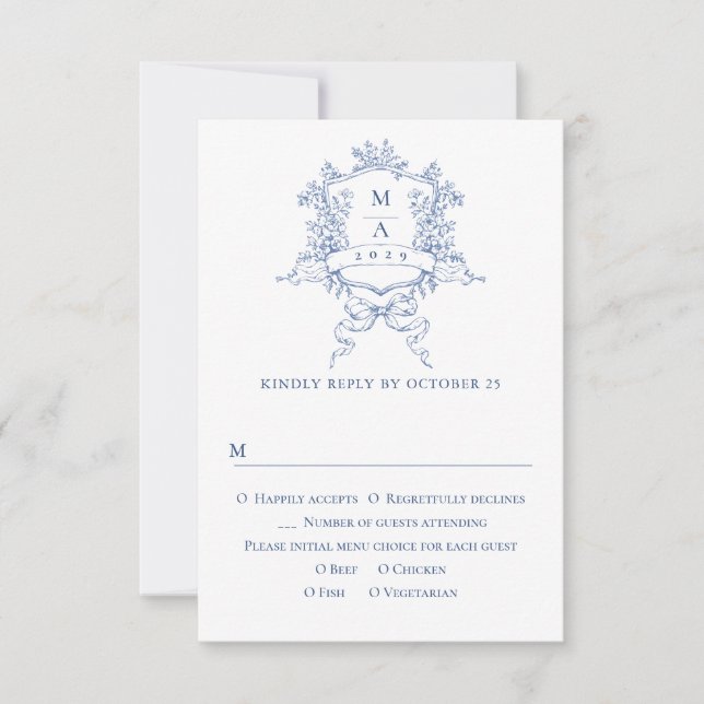 Eleganter Vintager Blue French Garden RSVP Karte (Vorderseite)