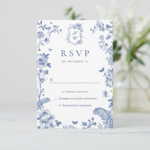 Eleganter Vintager Blue French Garden RSVP Karte