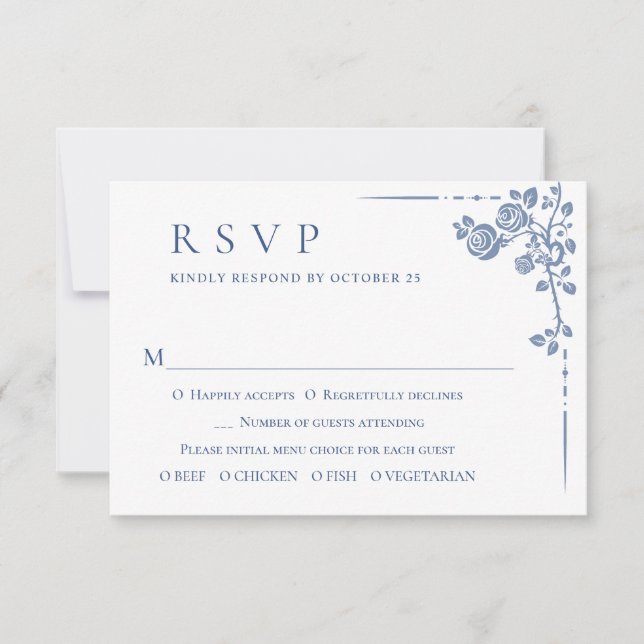 Eleganter Vintager Blue French Garden RSVP Karte (Vorderseite)