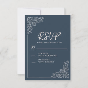 Eleganter Vintager Blue White Wedding RSVP Karte