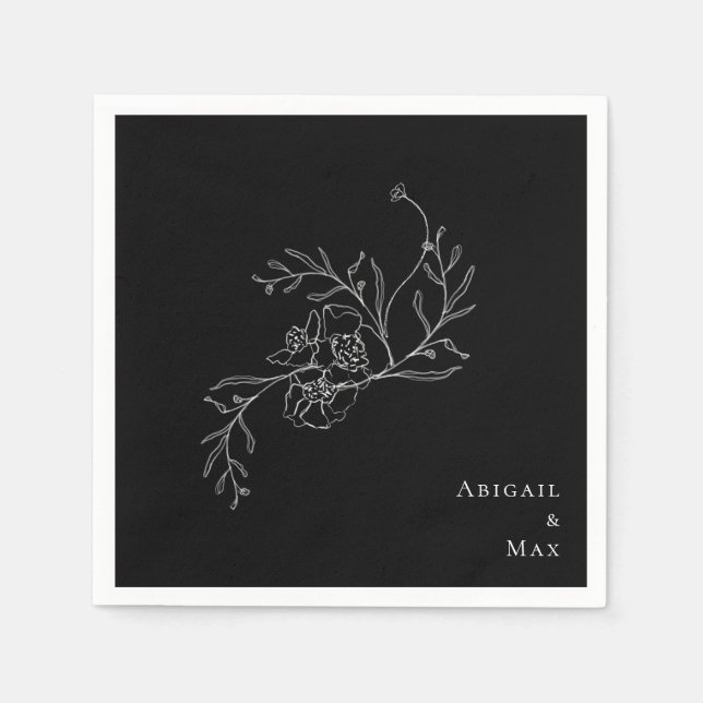 Eleganter Vintager Blumencocktail B/W Serviette (Vorderseite)