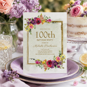Eleganter Vintager Blumenfrauen 100. Geburtstag Einladung