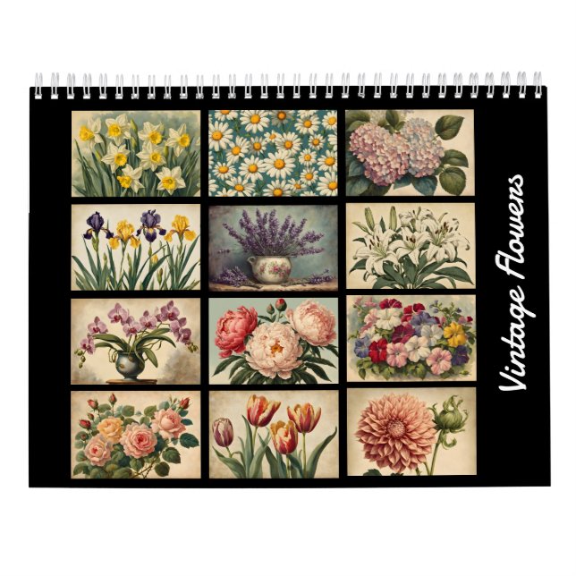 Eleganter Vintager Blumenkalender Kalender (Rückseite)