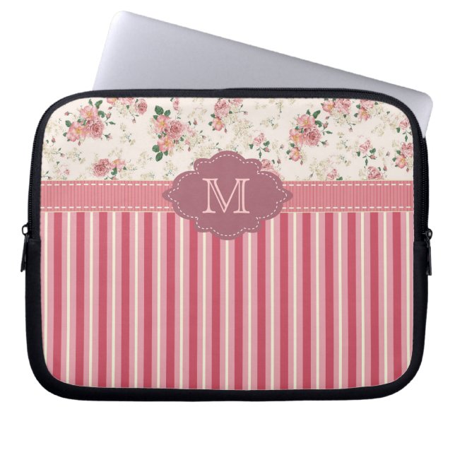 Eleganter Vintager BlumenRosen-Rosa-Monogramm-Fall Laptopschutzhülle (Vorderseite)