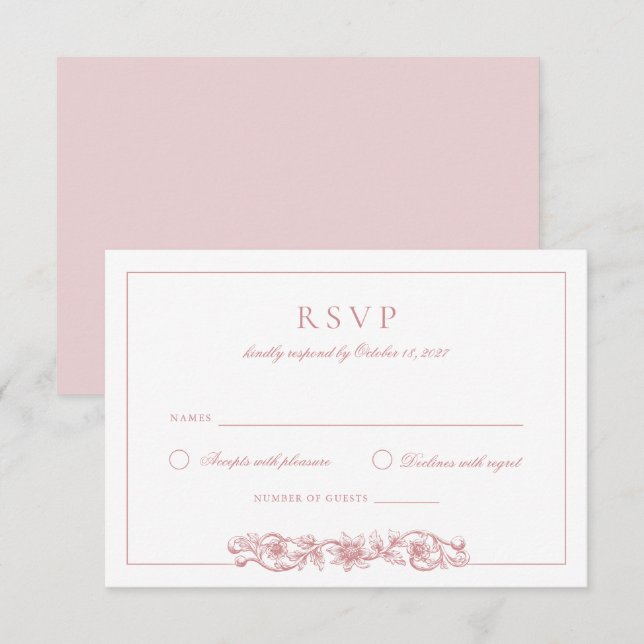 Eleganter Vintager Blütenrot Rosa Hochzeit RSVP Einladung (Vorne/Hinten)