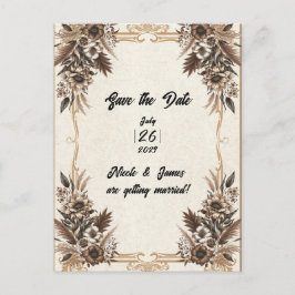 Eleganter Vintager Bohemischer Blumenhochzeittag Ankündigungspostkarte