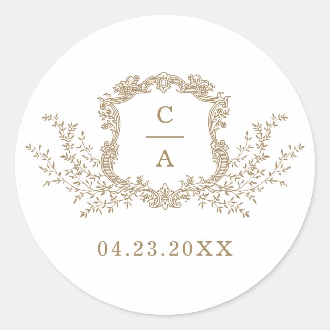 Eleganter Vintager botanischer Wappen Umschlag Cla Runder Aufkleber (Vorderseite)