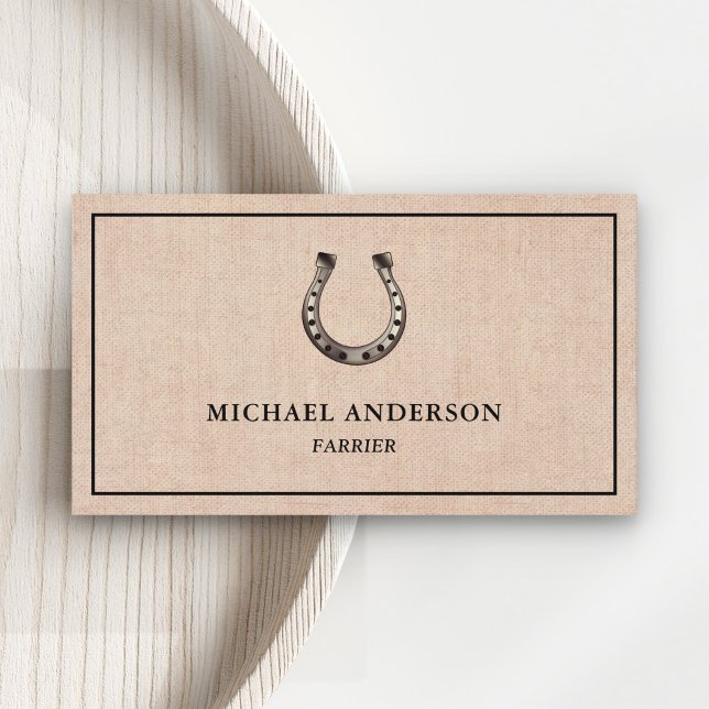Eleganter Vintager Burlap Horseshoe Farrier Visitenkarte (Von Creator hochgeladen)