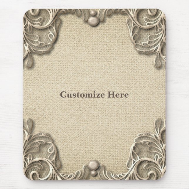 Eleganter Vintager Burlap Lace Western Glam Mousepad (Vorne)