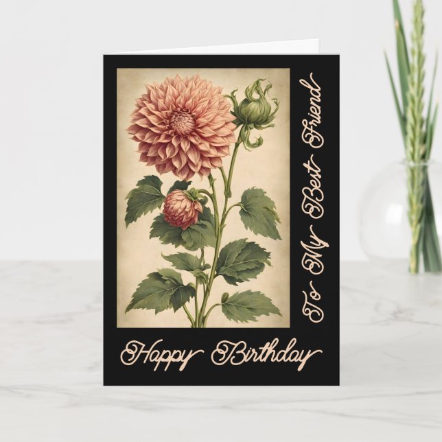 Eleganter Vintager Classic Rosa Dahlia Black Birth Karte (Vorderseite)