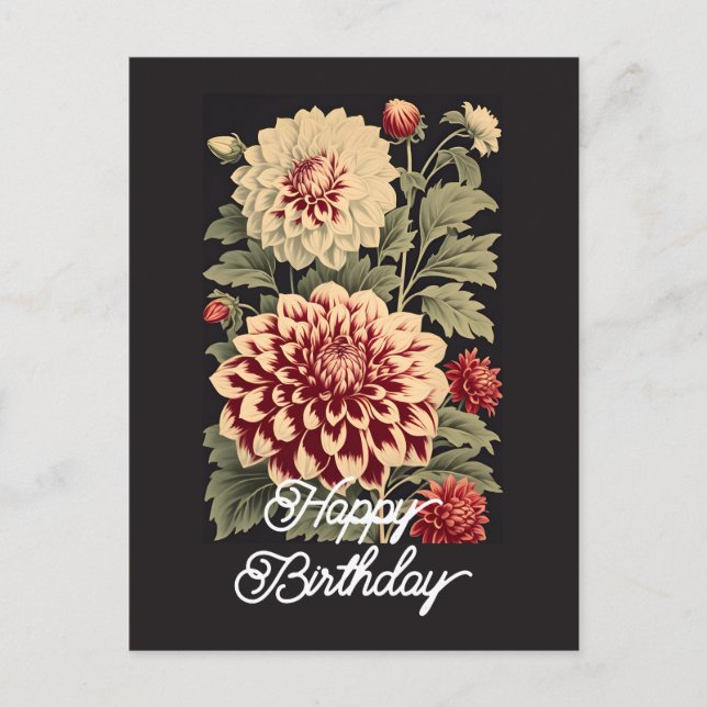 Eleganter Vintager Dahlia Blume Happy Birthday Postkarte (Vorderseite)