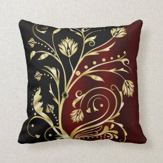 Eleganter Vintager Damast aus Schwarz und Gold Kissen