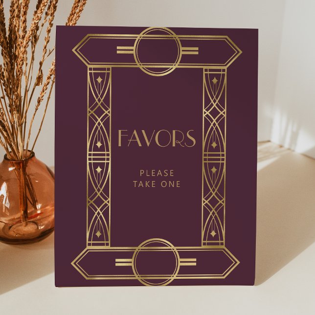 Eleganter Vintager Deko Burgundy Gold Gastgeschenk Sockelschild (Von Creator hochgeladen)