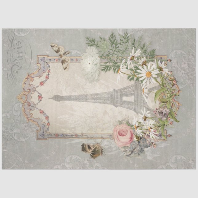 Eleganter Vintager Eiffelturm Pariser Blumengarten Seidenpapier (Vorderseite)