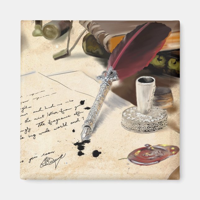 Eleganter, Vintager Federquillstift und Tintenklec Magnet (Vorne)