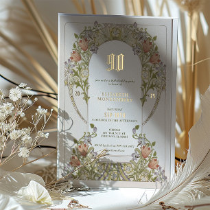 Eleganter Vintager Flora 90. Geburtstagsparty Foil Folieneinladung