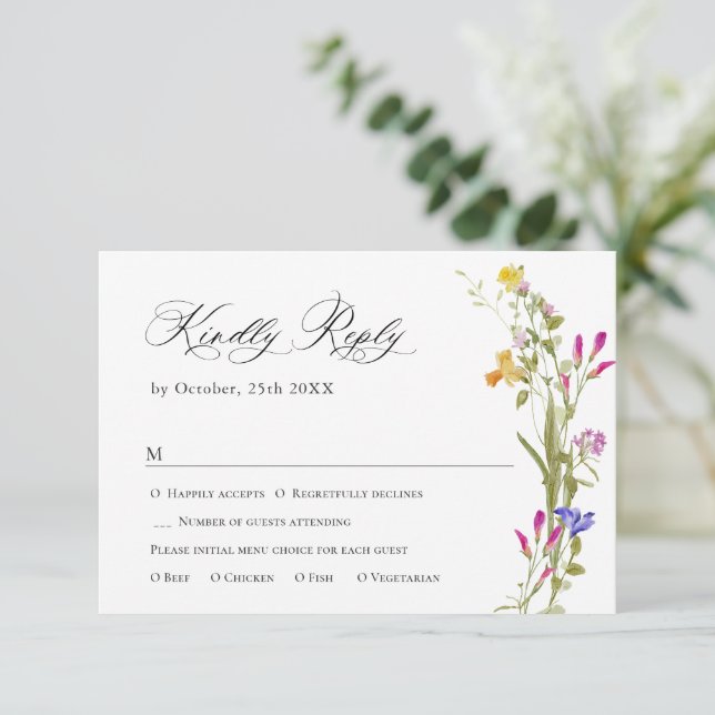 Eleganter Vintager Französischer Garten Blumengrün RSVP Karte (Stehend Vorderseite)