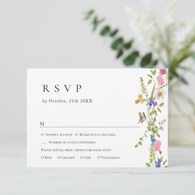 Eleganter Vintager Französischer Garten Blumengrün RSVP Karte (Stehend Vorderseite)