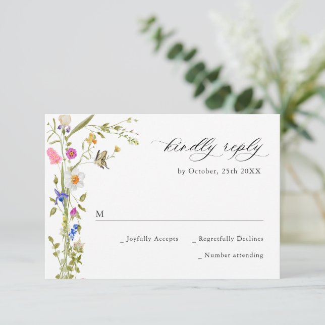 Eleganter Vintager Französischer Garten Blumengrün RSVP Karte (Stehend Vorderseite)