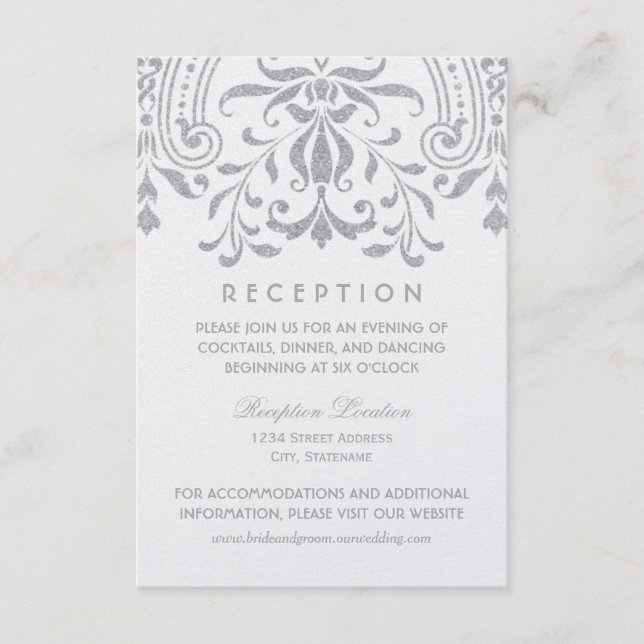 Eleganter Vintager Glamour Hochzeitsempfang Begleitkarte (Vorderseite)