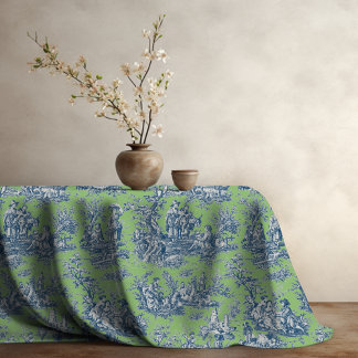Eleganter Vintager, grüner, blauer Jouy-Toile Tischdecke