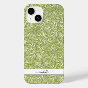 Eleganter Vintager grüner botanischer Skriptname Case-Mate iPhone 14 Hülle