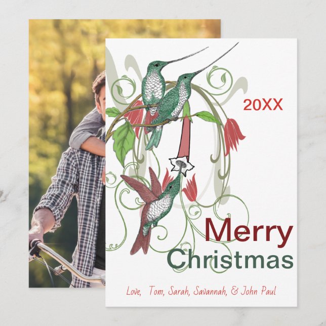 Eleganter Vintager Hummingbird Frohe Weihnachten (Vorne/Hinten)