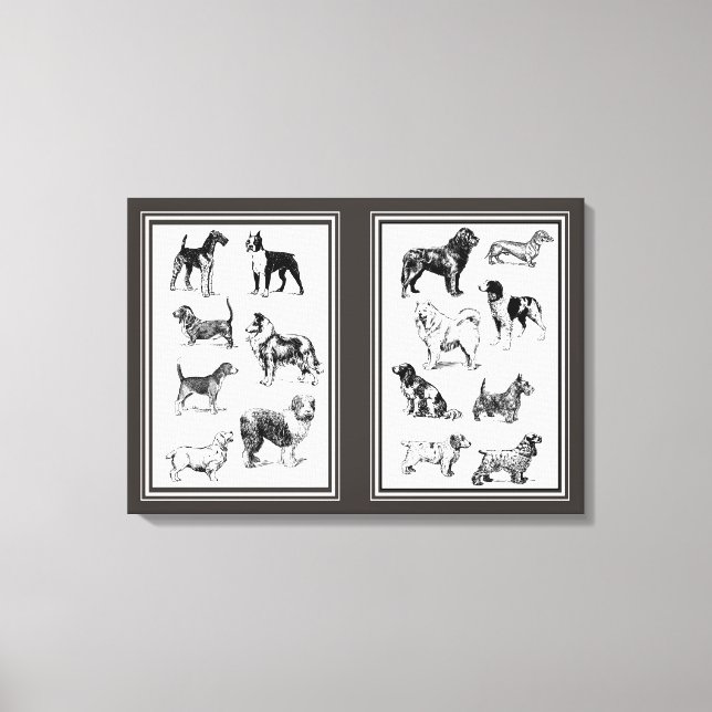 Eleganter Vintager Hund Sepia Diptych Leinwanddruck (Vorderseite)