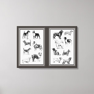 Eleganter Vintager Hund Sepia Diptych Leinwanddruck