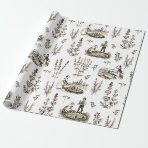 Eleganter Vintager Kräutergarten Sepia Brown Toile Geschenkpapier
