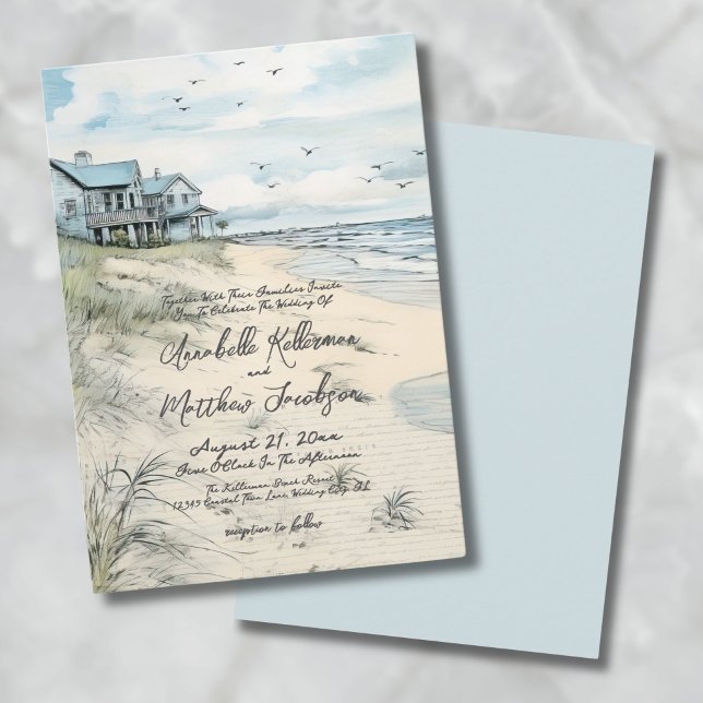 Eleganter Vintager Küstenstrand Hochzeit Einladung (Elegant Vintage Coastal Beach Wedding Invitation)