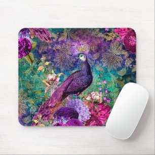 Eleganter Vintager Lila Pfau Aquamarin Mousepad