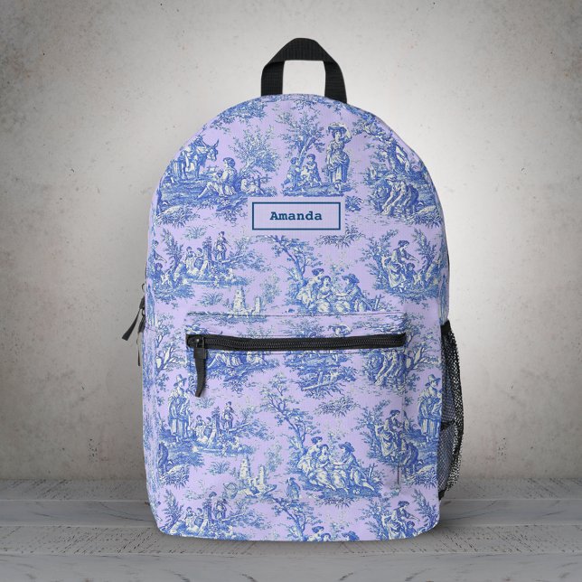 Eleganter Vintager lila Toile de jouy Bedruckter Rucksack (Von Creator hochgeladen)